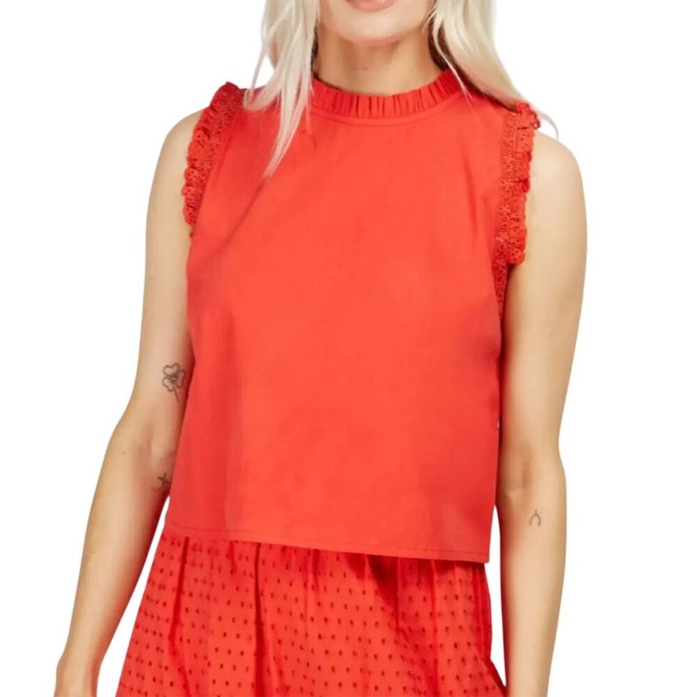Little Mistress Womens/Ladies Lace Trim Sleeveless Crop Top / Red